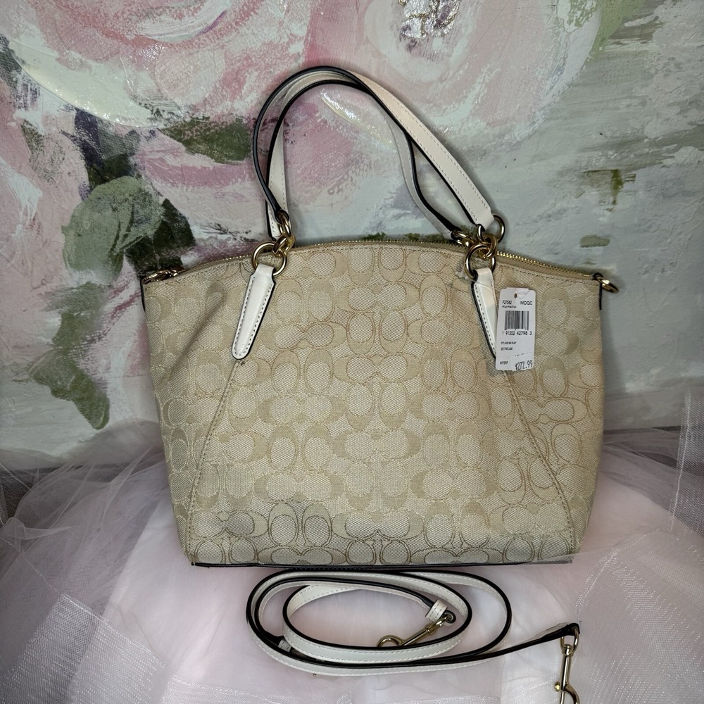 New Coach Leather 2 way Handbag Light Beige Auth Women Gift Crossbody White